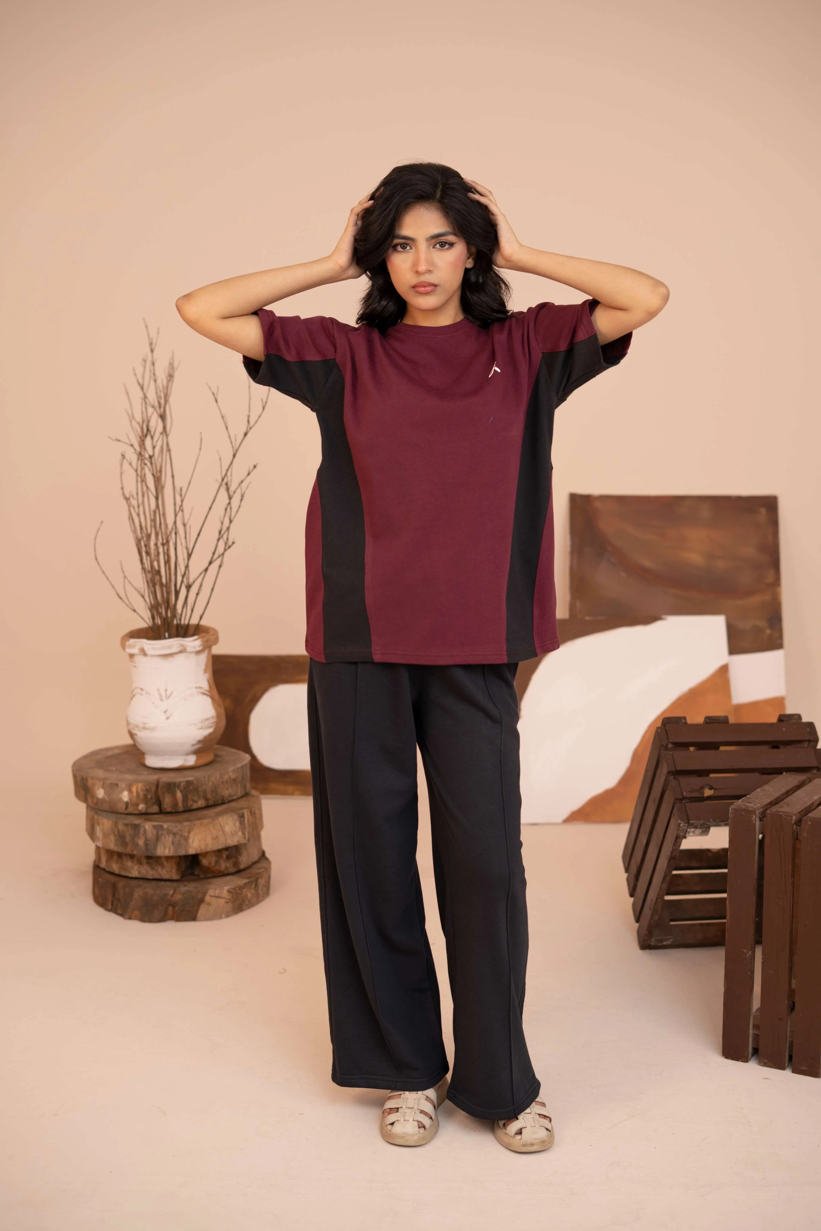 Contour Panel Tee – Maroon & Black S2 - Image 6