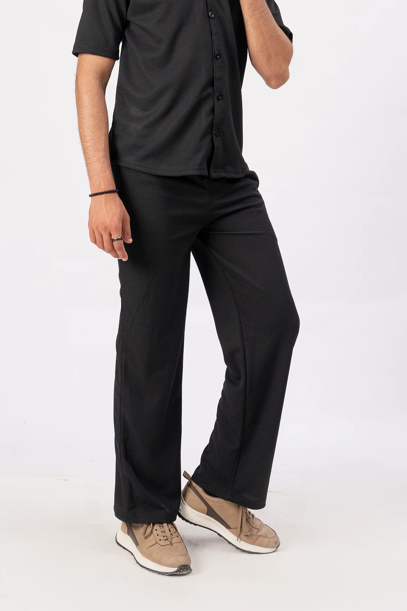 Waffle Black Relaxed Fit Trouser - D12 - Image 3