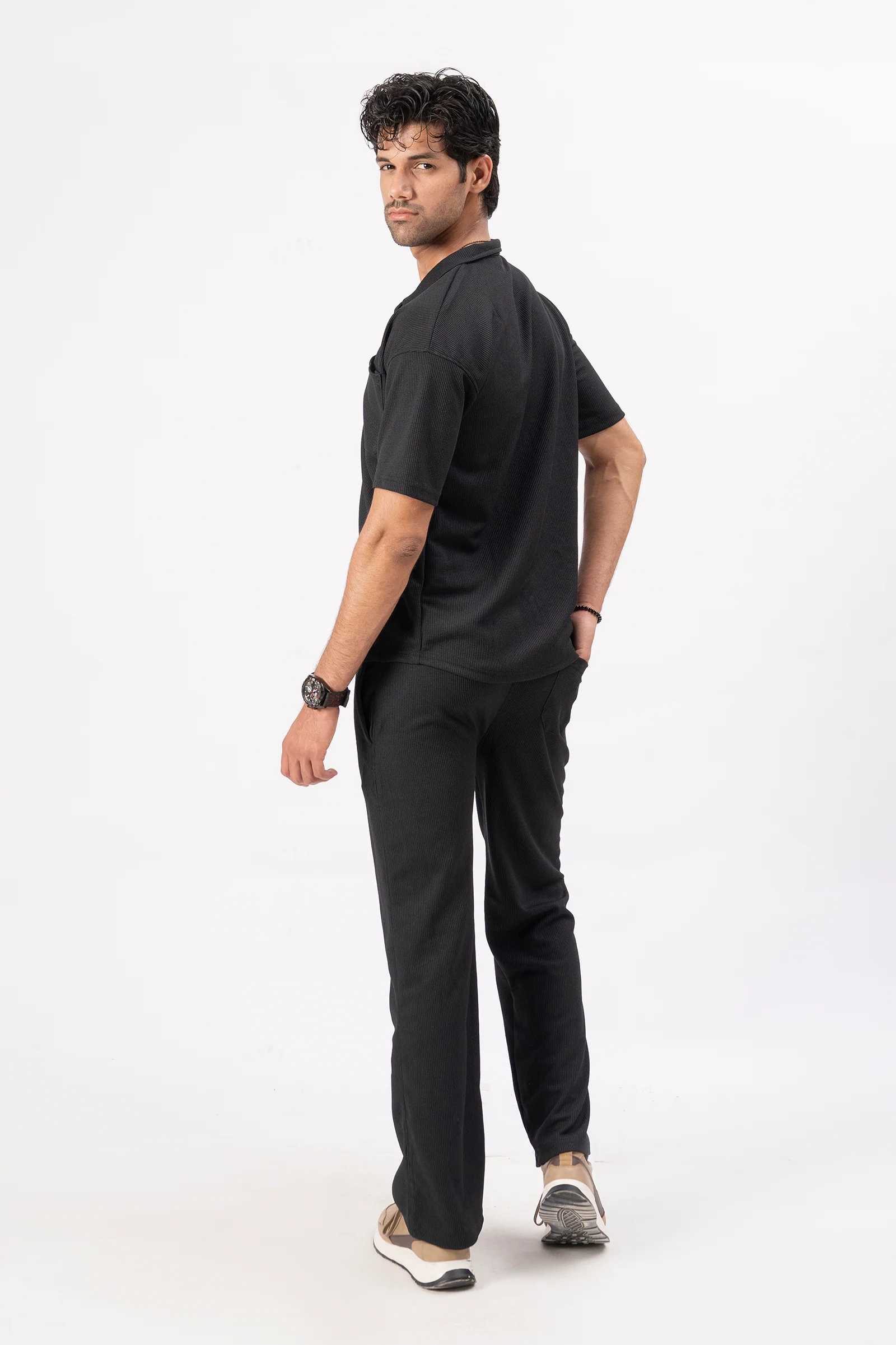 Waffle Black Relaxed Fit Trouser - D12 - Image 6