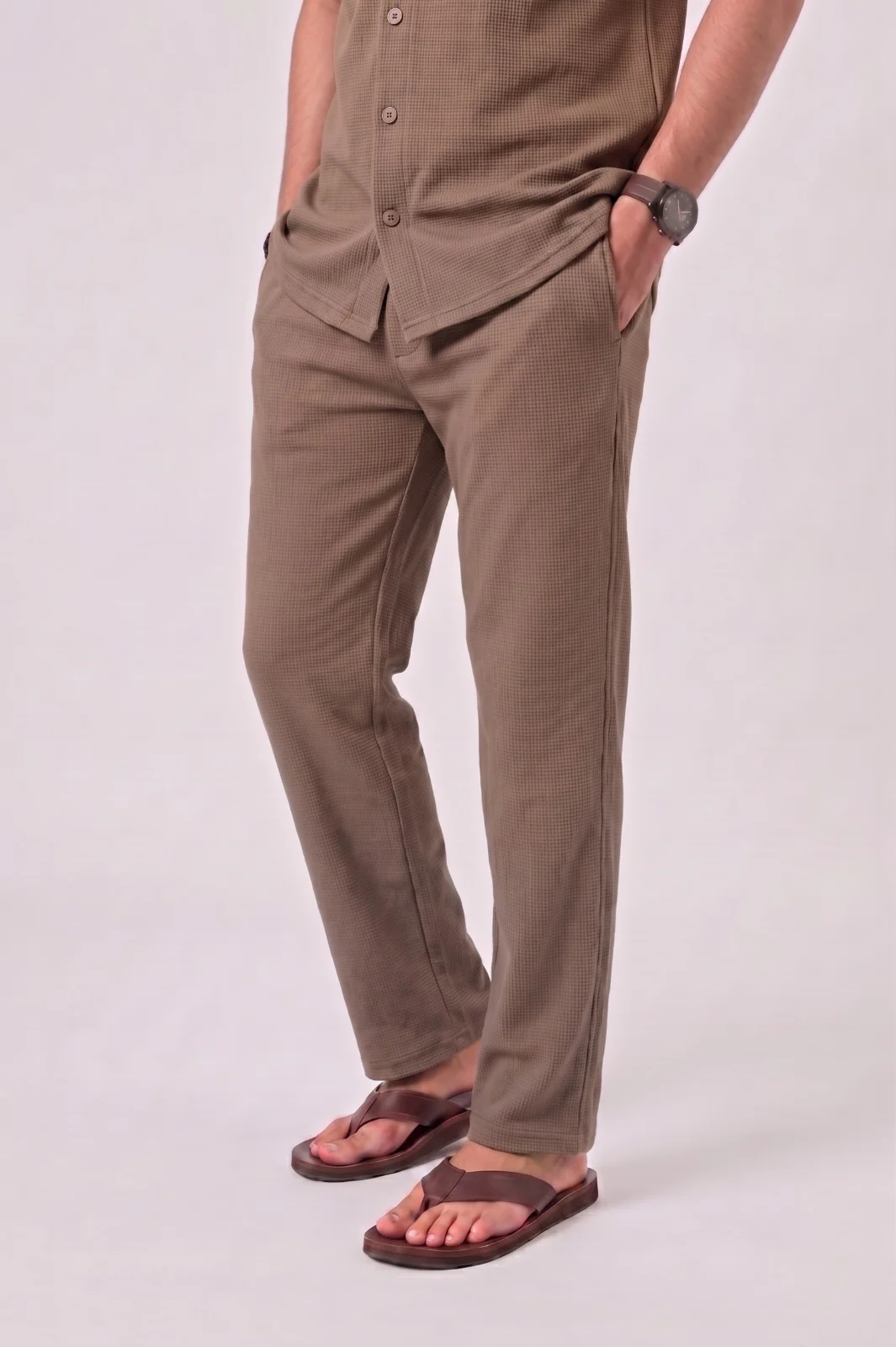 Waffle Chocolate Relaxed Fit Trouser – D13