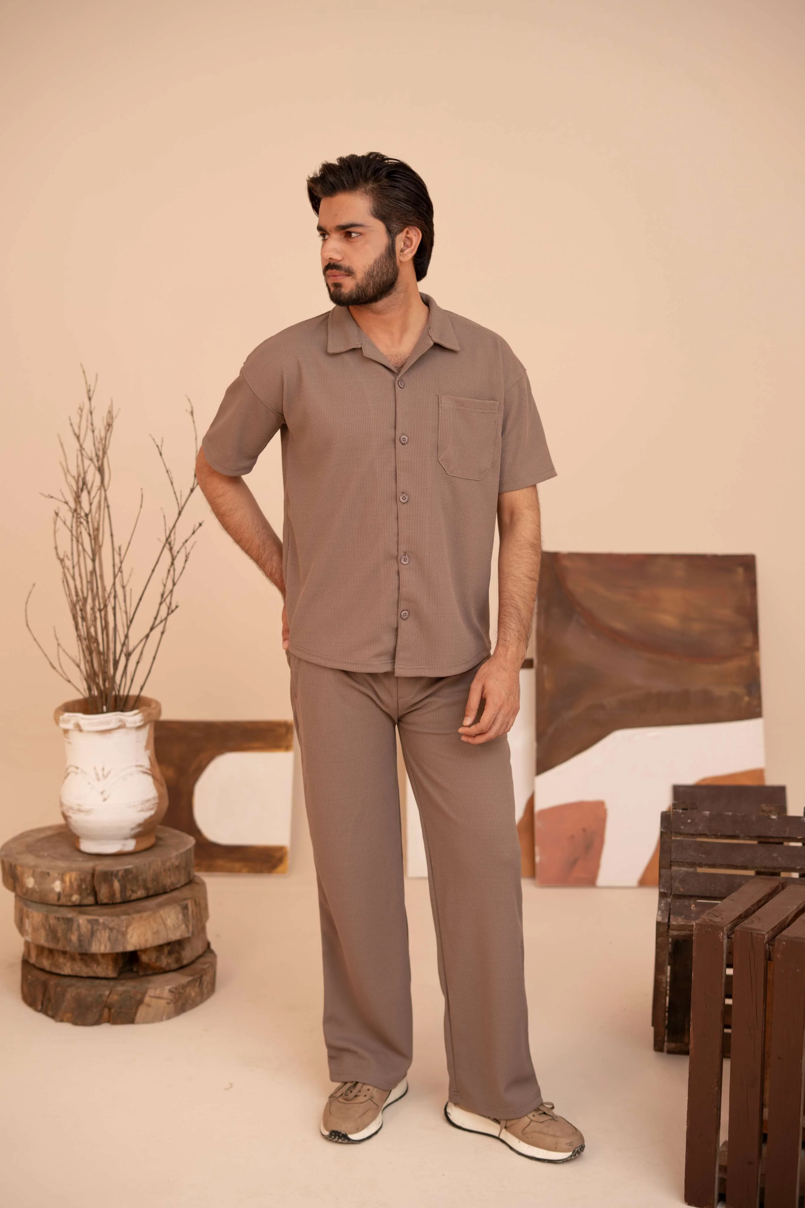Waffle Chocolate Relaxed Fit Trouser – D13 - Image 2