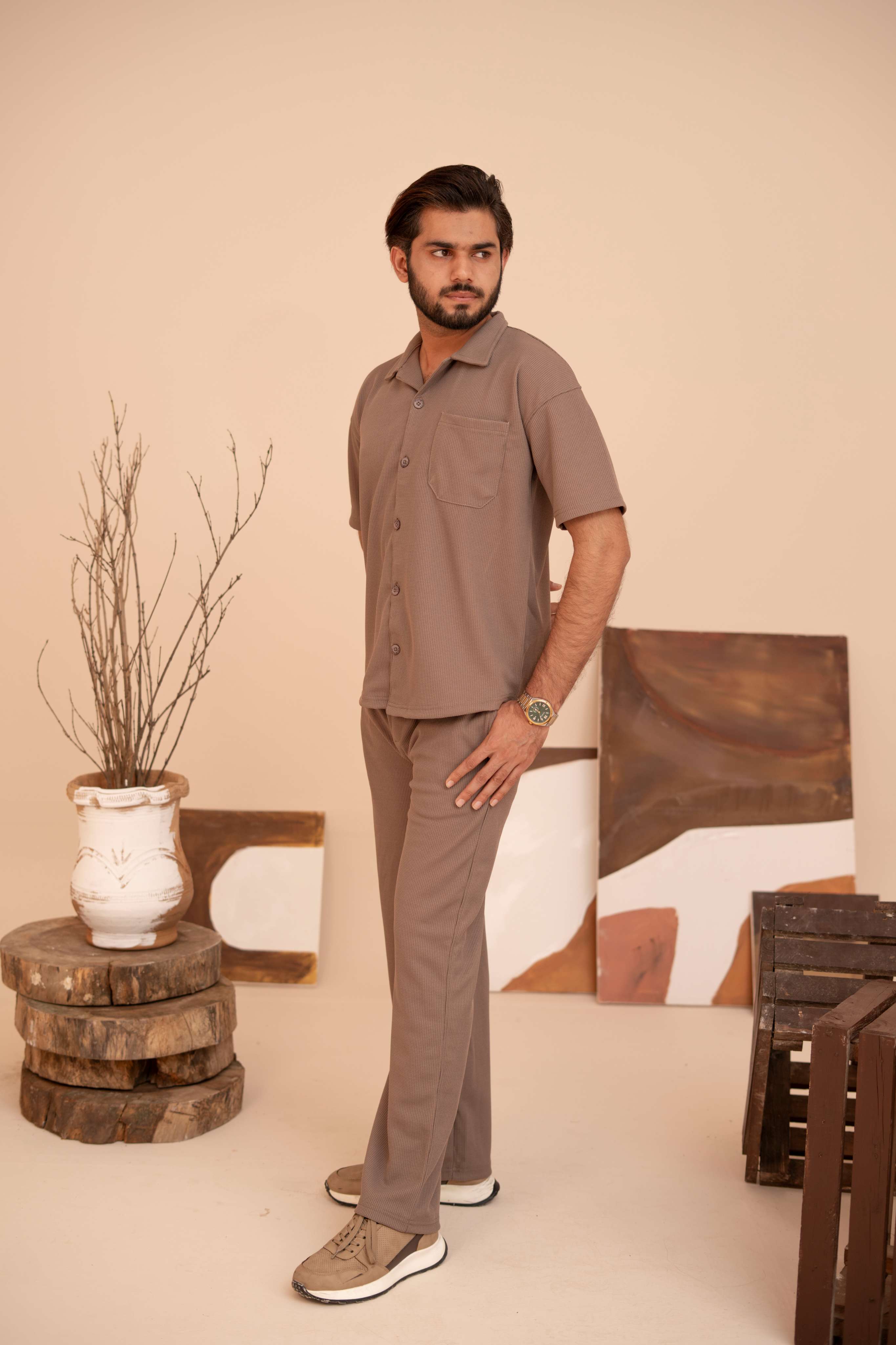Waffle Chocolate Relaxed Fit Trouser – D13 - Image 4