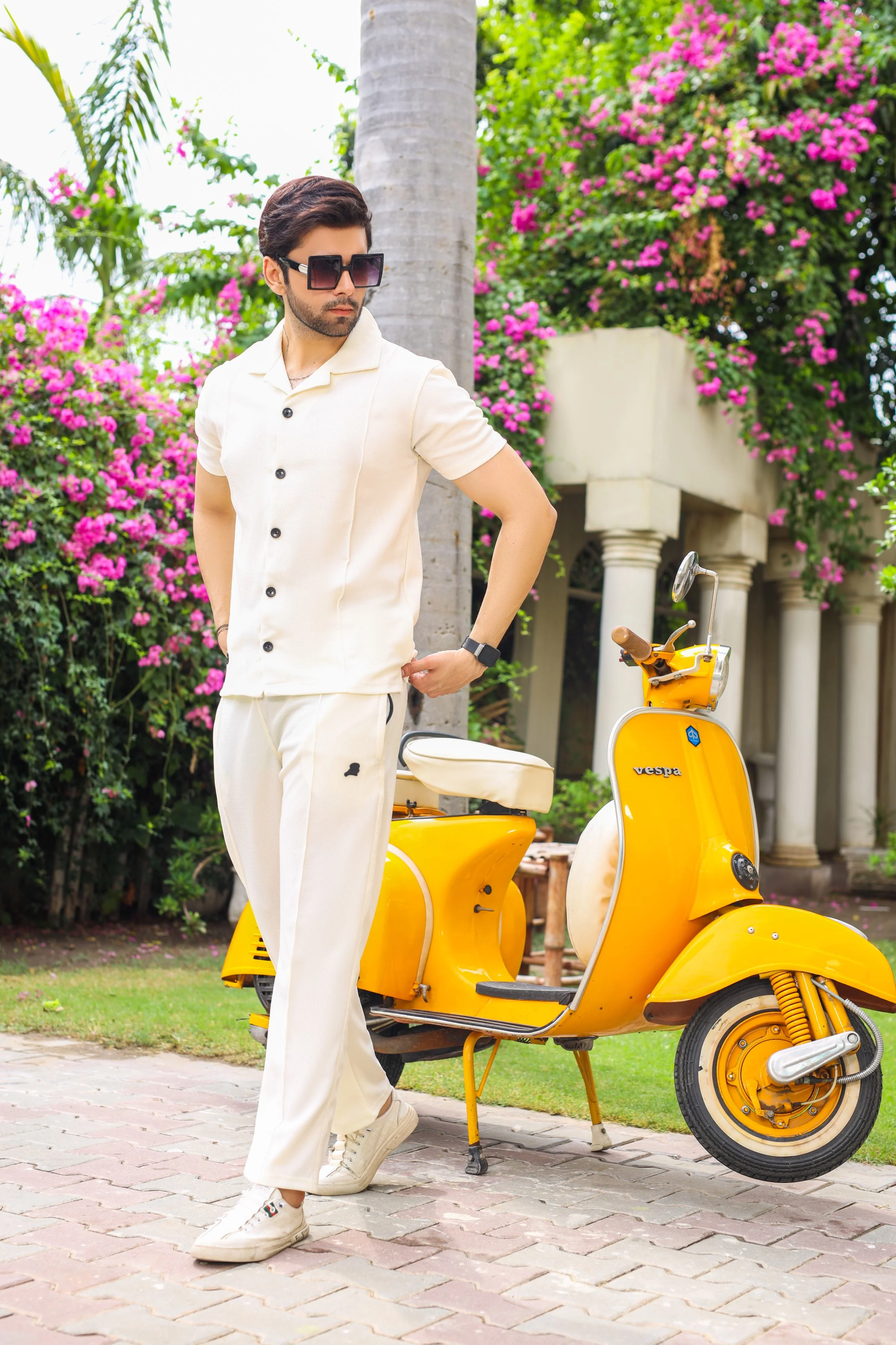 Waffle Off White Half-Sleeve Safari Suit for Men B7 - Image 2