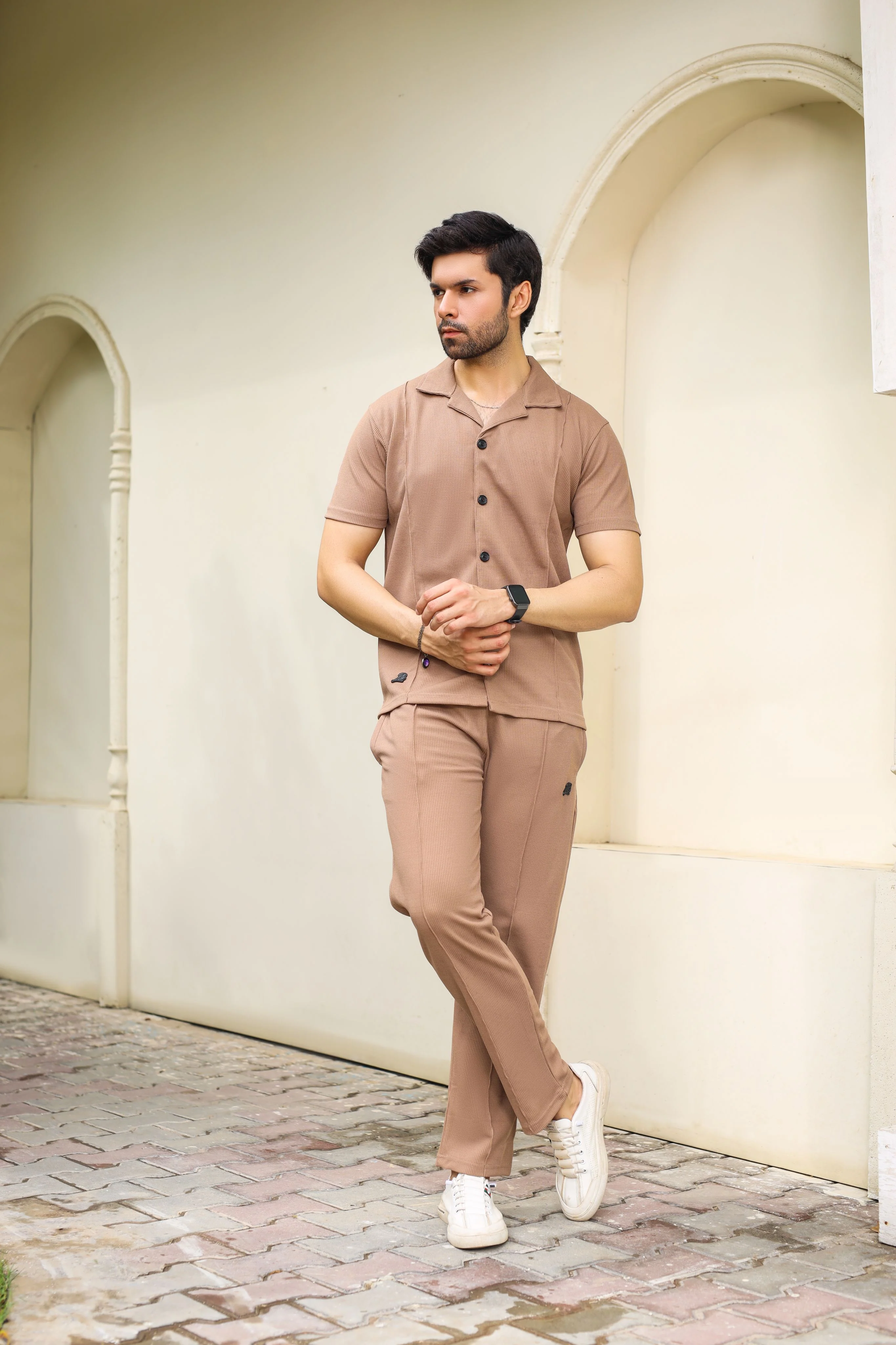 Waffle Coffee Brown Half-Sleeve Safari Suit for Men B5 - Image 13